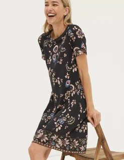 FatFace Simone Floral Jersey Dress Black Clearance