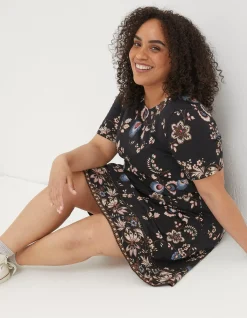 FatFace Simone Floral Jersey Dress Black Clearance