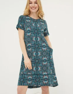 FatFace Simone Mirrored Jersey Dress Teal Green New