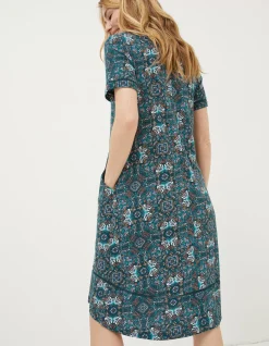 FatFace Simone Mirrored Jersey Dress Teal Green New