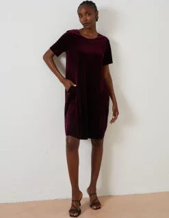 FatFace Simone Velvet Dress Dark Plum Online