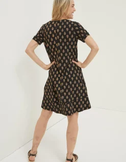 FatFace Simone Woodblock Jersey Dress Black Sale