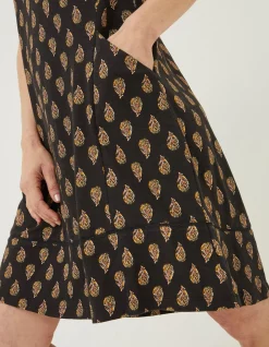 FatFace Simone Woodblock Jersey Dress Black Sale