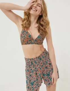 FatFace Sketched Floral Twist Bikini Top Light Orange Discount