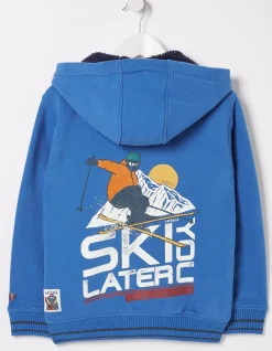 FatFace Ski You Later Sweat Zip Hoodie Cobalt Blue Outlet