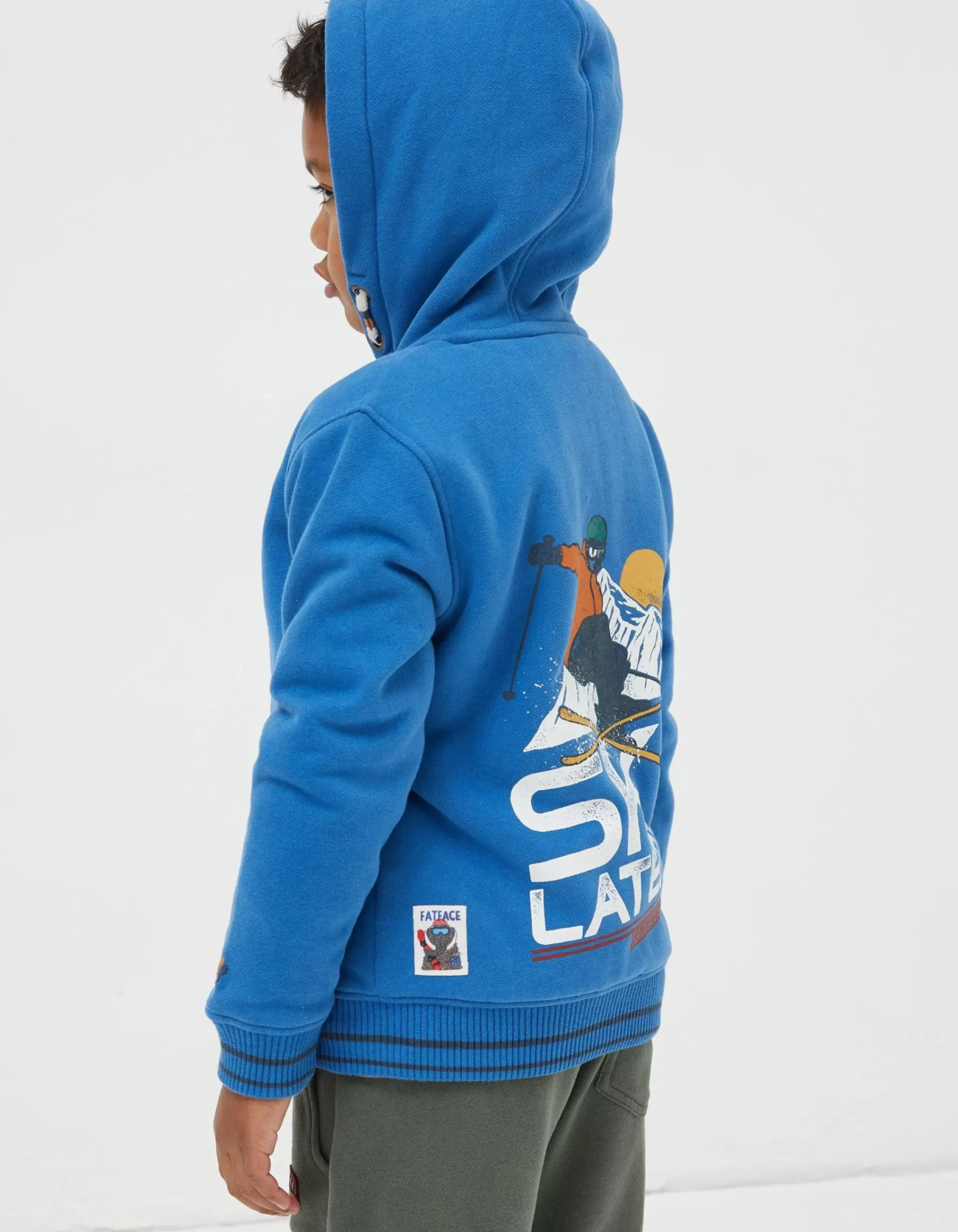 FatFace Ski You Later Sweat Zip Hoodie Cobalt Blue Outlet
