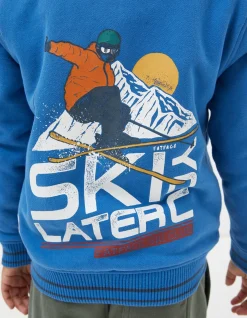 FatFace Ski You Later Sweat Zip Hoodie Cobalt Blue Outlet