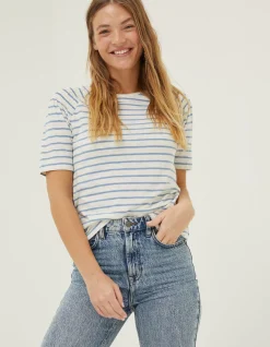 FatFace Skylar Stripe Top Blue Clearance