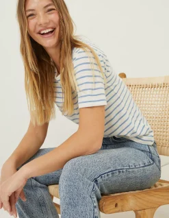 FatFace Skylar Stripe Top Blue Clearance