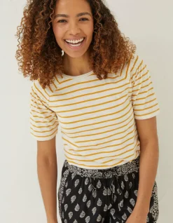 FatFace Skylar Stripe Top Golden Yellow Best