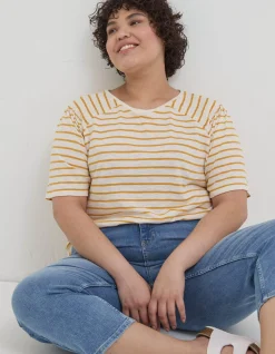 FatFace Skylar Stripe Top Golden Yellow Best
