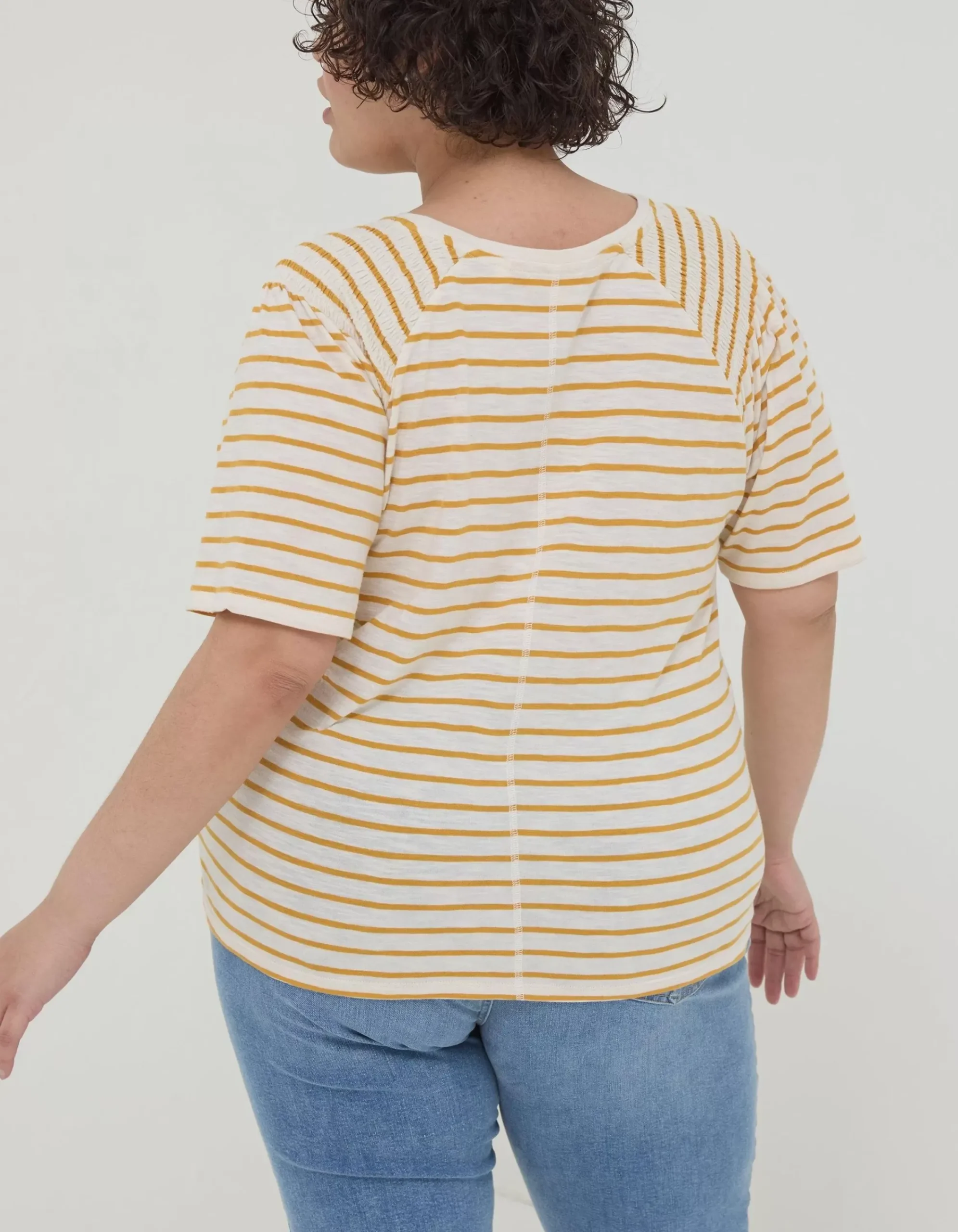 FatFace Skylar Stripe Top Golden Yellow Best