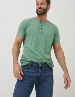 FatFace Slub Henley T-Shirt Green Sale