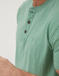 FatFace Slub Henley T-Shirt Green Sale