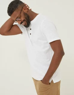 FatFace Slub Henley T-Shirt White Discount