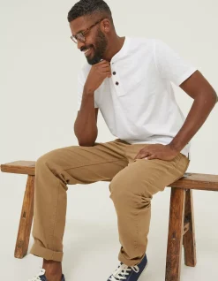 FatFace Slub Henley T-Shirt White Discount