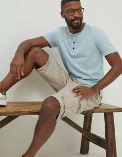 FatFace Slub Henley T-Shirt Light Blue Discount