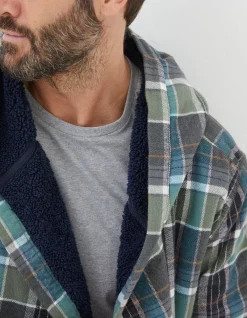 FatFace Southsea Fleece Checked Robe Khaki Green Outlet