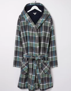 FatFace Southsea Fleece Checked Robe Khaki Green Outlet