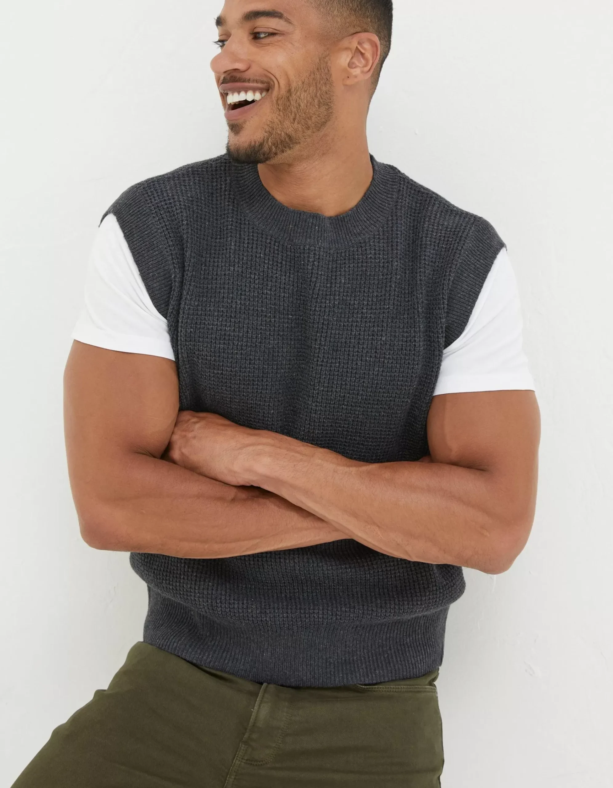 FatFace Southwick Crew Knitted Tank Charcoal Grey