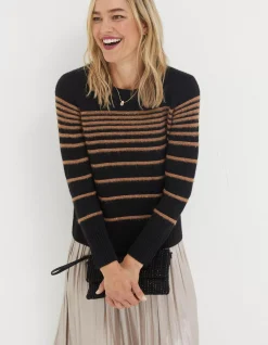 FatFace Sparkle Stripe Jumper Black New