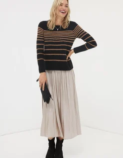 FatFace Sparkle Stripe Jumper Black New