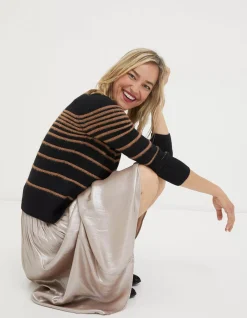 FatFace Sparkle Stripe Jumper Black New