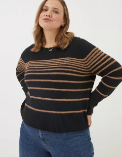FatFace Sparkle Stripe Jumper Black New