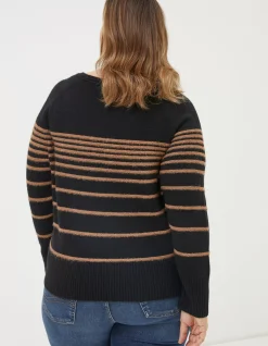 FatFace Sparkle Stripe Jumper Black New