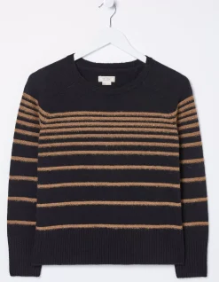 FatFace Sparkle Stripe Jumper Black New