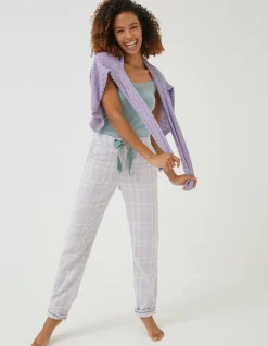 FatFace Spring Check Pants Lilac