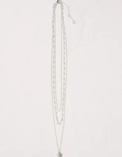 FatFace Stacked Necklace Silver New