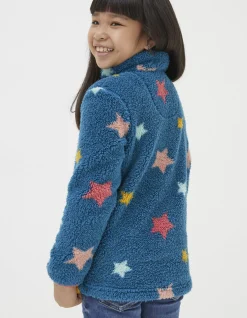 FatFace Star Fleece Half Neck Sweatshirt Teal Green New