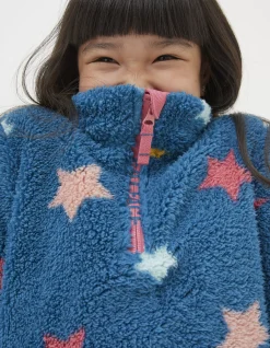 FatFace Star Fleece Half Neck Sweatshirt Teal Green New