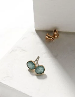 FatFace Stone Stud Earrings Green Outlet