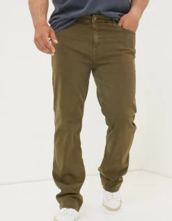 FatFace Straight 5 Pocket Jeans Khaki Green Discount