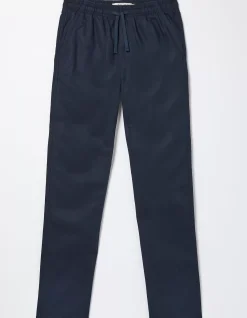 FatFace Straight Cotton Linen Trousers Navy Online