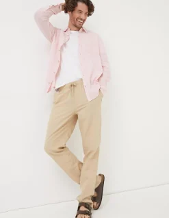 FatFace Straight Cotton Linen Trousers Light Stone New