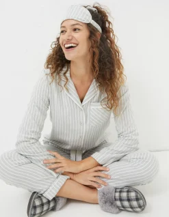 FatFace Stripe Box Pyjamas Gift Box Set Grey Marl