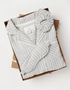 FatFace Stripe Box Pyjamas Gift Box Set Grey Marl