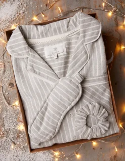 FatFace Stripe Box Pyjamas Gift Box Set Grey Marl