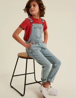 FatFace Stripe Denim Dungarees Ecru New