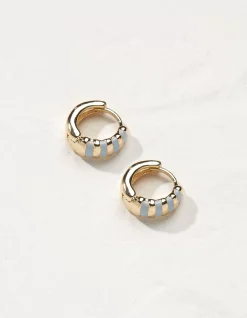 FatFace Stripe Enamel Huggy Hoops Blue Best