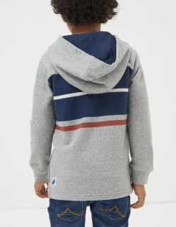 FatFace Stripe Henley Hoodie Grey Marl New