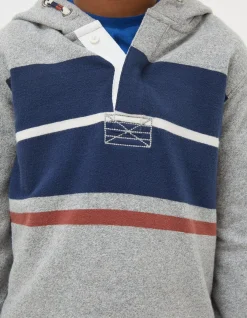 FatFace Stripe Henley Hoodie Grey Marl New