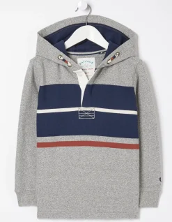 FatFace Stripe Henley Hoodie Grey Marl New