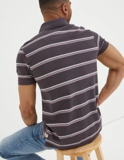 FatFace Stripe Pique Polo Plum Outlet