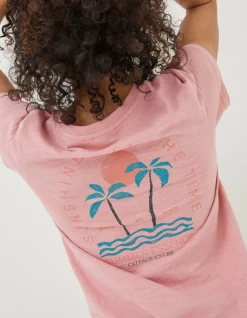 FatFace Sunshine All The Time T-Shirt Pink Hot