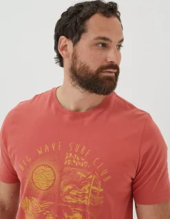 FatFace Surf Club T-Shirt Rust Red Sale