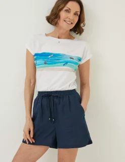 FatFace Surf Graphic T-Shirt Ivory New